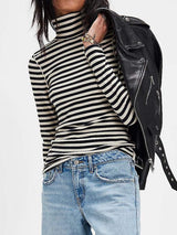 Exposed Seam Striped Turtleneck Long Sleeve T-Shirt - Trendsi - Flyclothing LLC