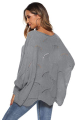 Round Neck Long Sleeve Openwork Sweater - Trendsi - Flyclothing LLC