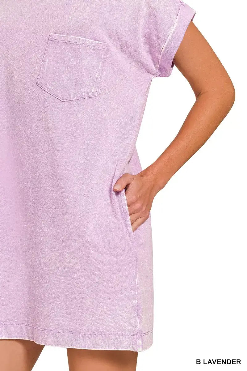 Zenana Premium Cotton Washed T-Shirt Dress - Trendsi - Flyclothing LLC
