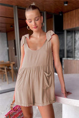 Full Size Scoop Neck Tie Shoulder Romper - Trendsi - Flyclothing LLC