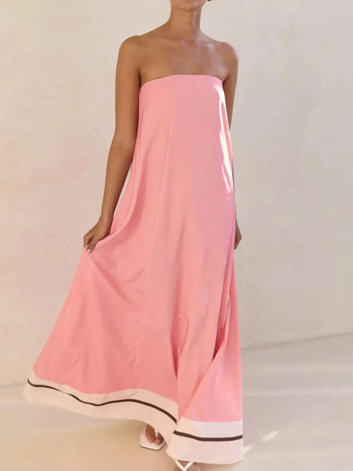 Smocked Printed Tube Maxi Dress - Trendsi - Flyclothing LLC