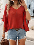 V-Neck Batwing Sleeve Knit Top - Trendsi - Flyclothing LLC