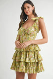 MABLE Floral Print Shoulder Tie Layered Mini Dress - Trendsi