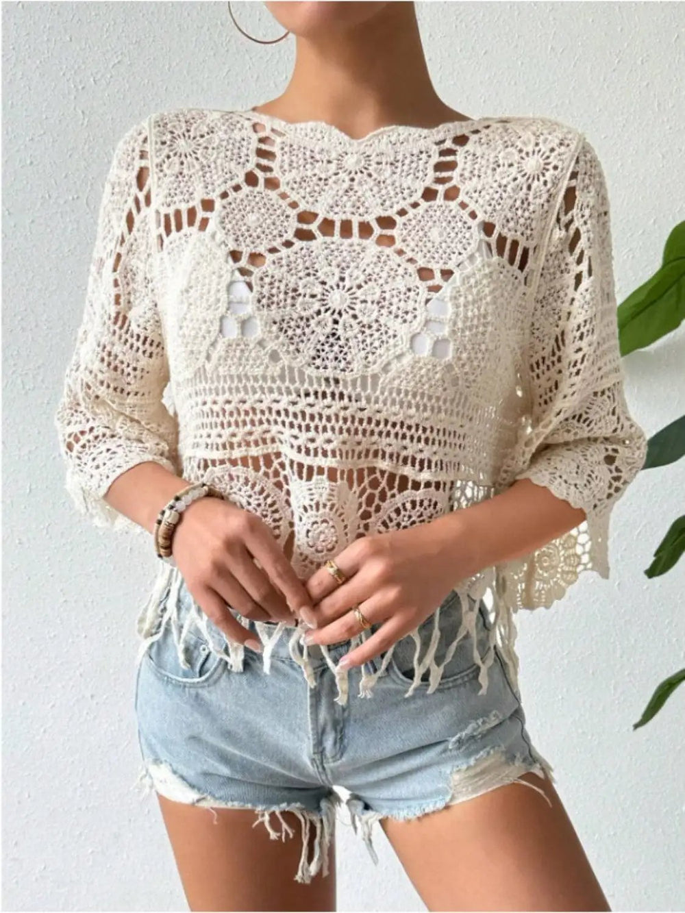 Openwork Round Neck Cover-Up - Trendsi