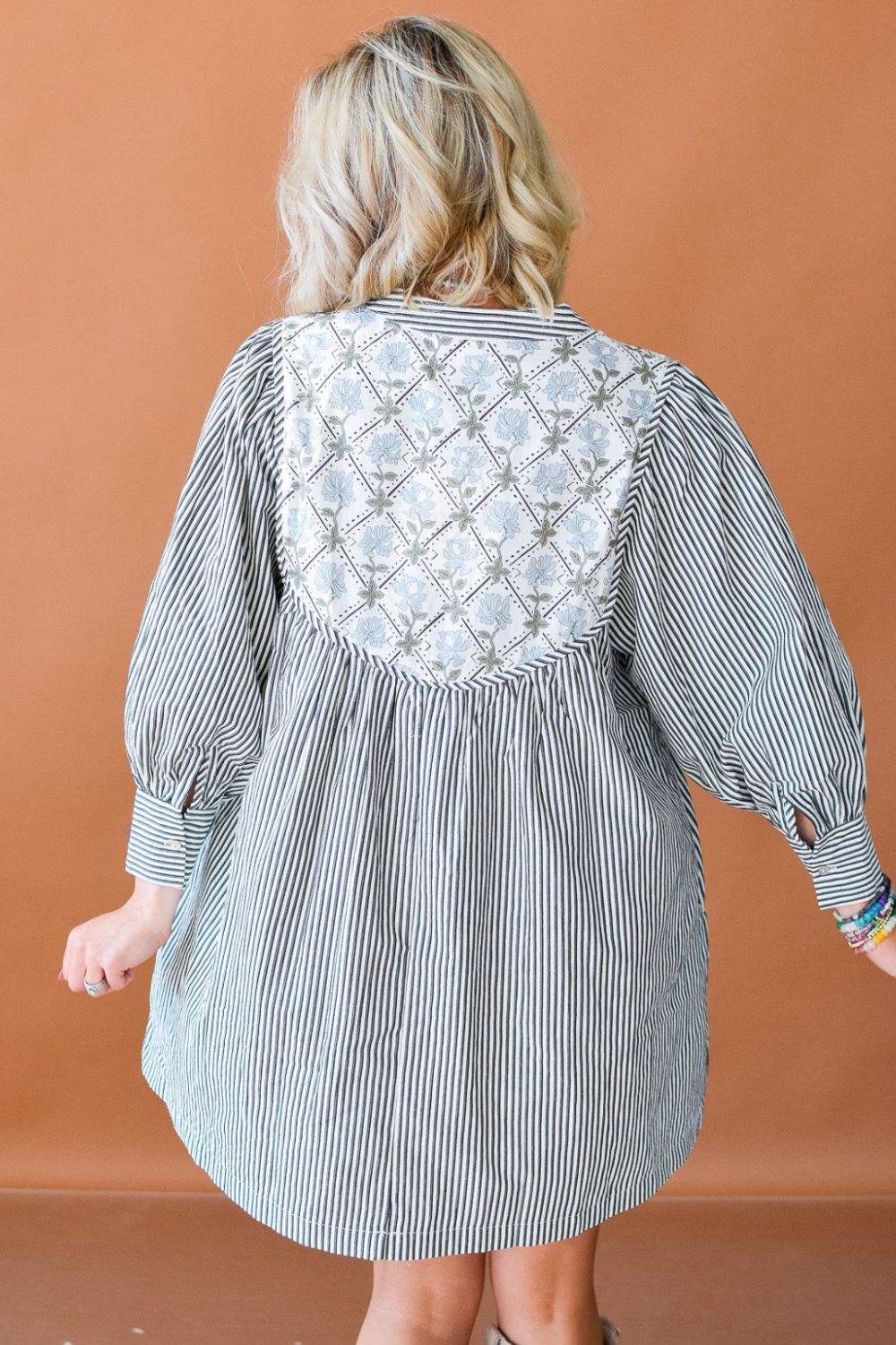 Tied Floral Printed Striped Long Sleeve Dress - Trendsi - Flyclothing LLC