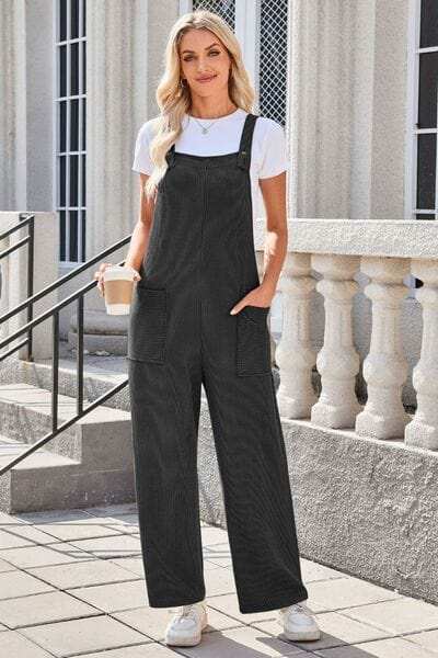 Lovelet Square Neck Wide Strap Overalls with Pockets - Trendsi - Flyclothing LLC