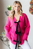 First Love Tie Closure Open Knit Cardigan - Trendsi