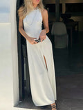 Side Slit Round Neck Sleeveless Dress - Trendsi