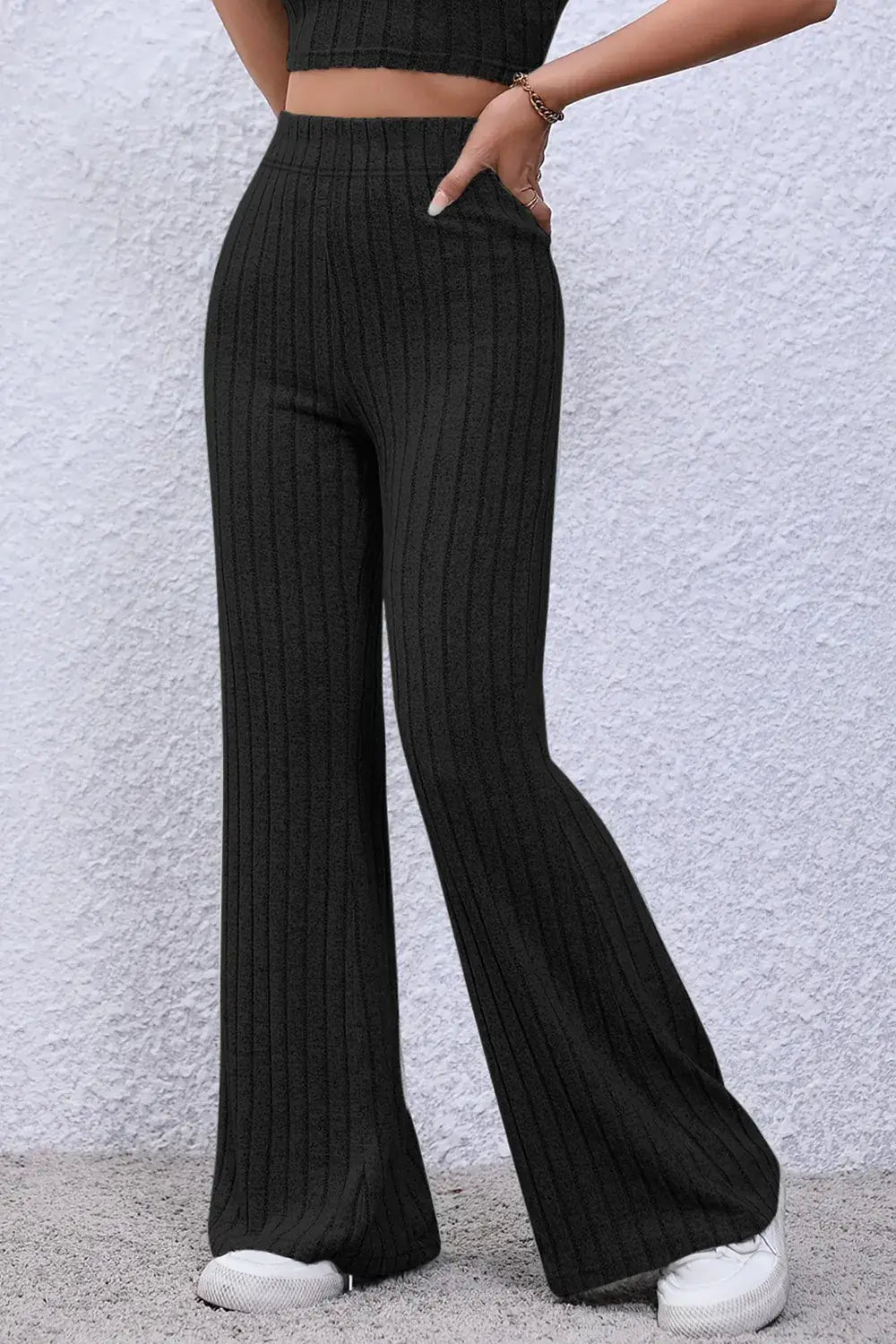 Basic Bae Full Size Ribbed High Waist Flare Pants - ShopBasicbae - Flyclothing LLC