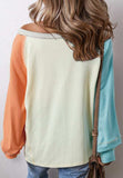 Color Block Round Neck Long Sleeve T-Shirt - Trendsi - Flyclothing LLC