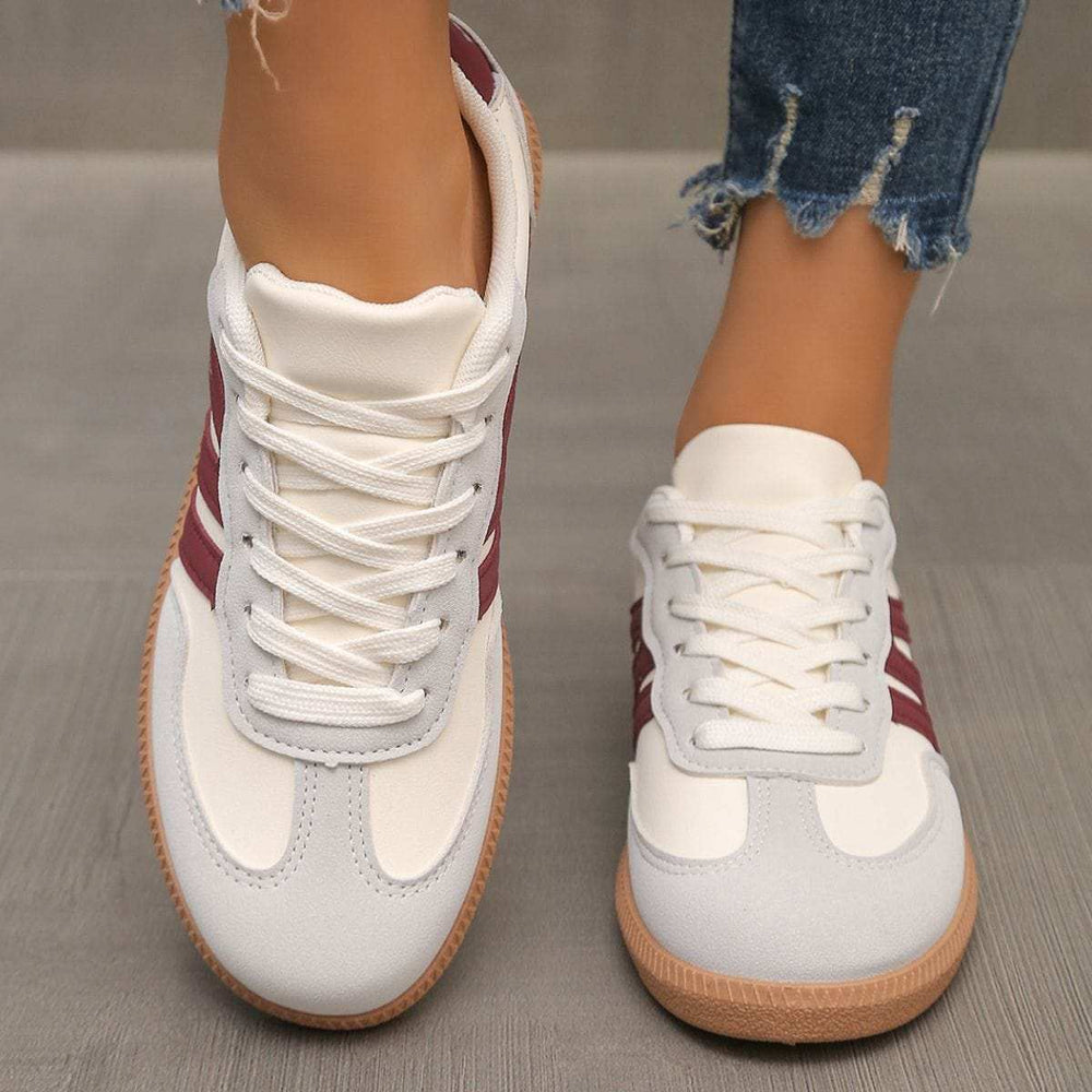 Contrast Lace Up Round Toe Sneakers - Trendsi - Flyclothing LLC