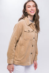 Love Tree Corduroy Button Up Jacket with Sherpa Inside - Trendsi