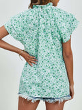 Ditsy Floral Mock Neck Flounce Sleeve Blouse - Trendsi - Flyclothing LLC