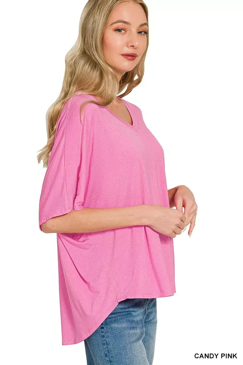 Zenana V-neck Oversized Top & Pants Set - Trendsi - Flyclothing LLC