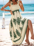Smocked Printed Wide Strap Maxi Dress - Trendsi - Flyclothing LLC