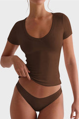 Lovelet Scoop Neck Short Sleeve T-Shirt - Trendsi - Flyclothing LLC