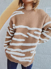 Contrast Round Neck Long Sleeve Sweater - Trendsi
