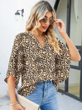 Printed Notched Half Sleeve Blouse - Trendsi - Flyclothing LLC