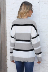 Color Block V-Neck Dropped Shoulder Sweater - Trendsi - Flyclothing LLC
