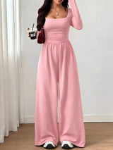 Ruched Square Neck Wide-Leg Jumpsuit - Trendsi - Flyclothing LLC