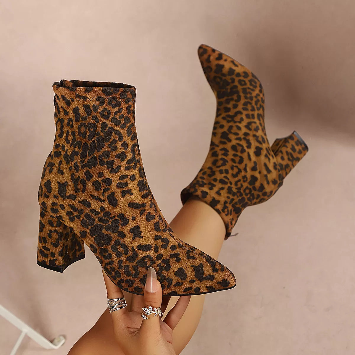 Point Toe Block Heel Ankle Boots - Trendsi - Flyclothing LLC