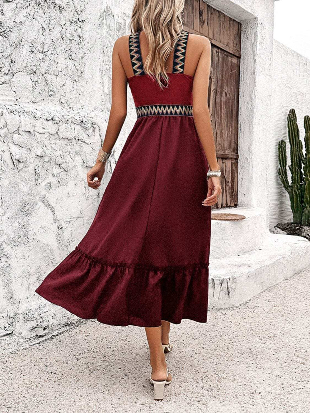Devine Ruffled Slit Sleeveless Midi Dress - Trendsi - Flyclothing LLC