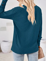 Plus Size V-Neck Textured Long Sleeve T-Shirt - Trendsi - Flyclothing LLC
