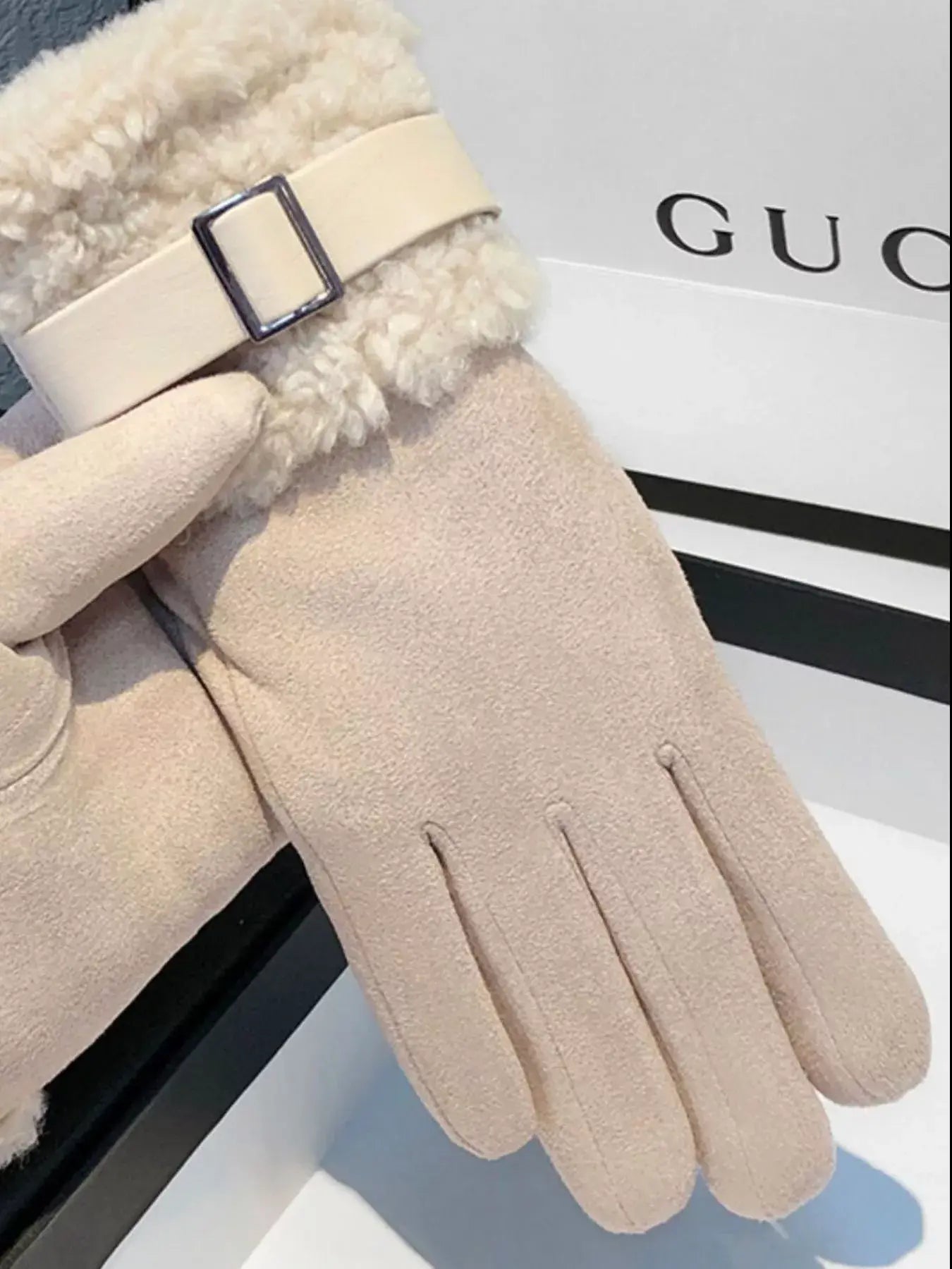 Suede Gloves with Fur Cuff - Trendsi - Flyclothing LLC