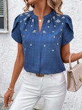 Floral Notched Short Sleeve Blouse - Trendsi - Flyclothing LLC