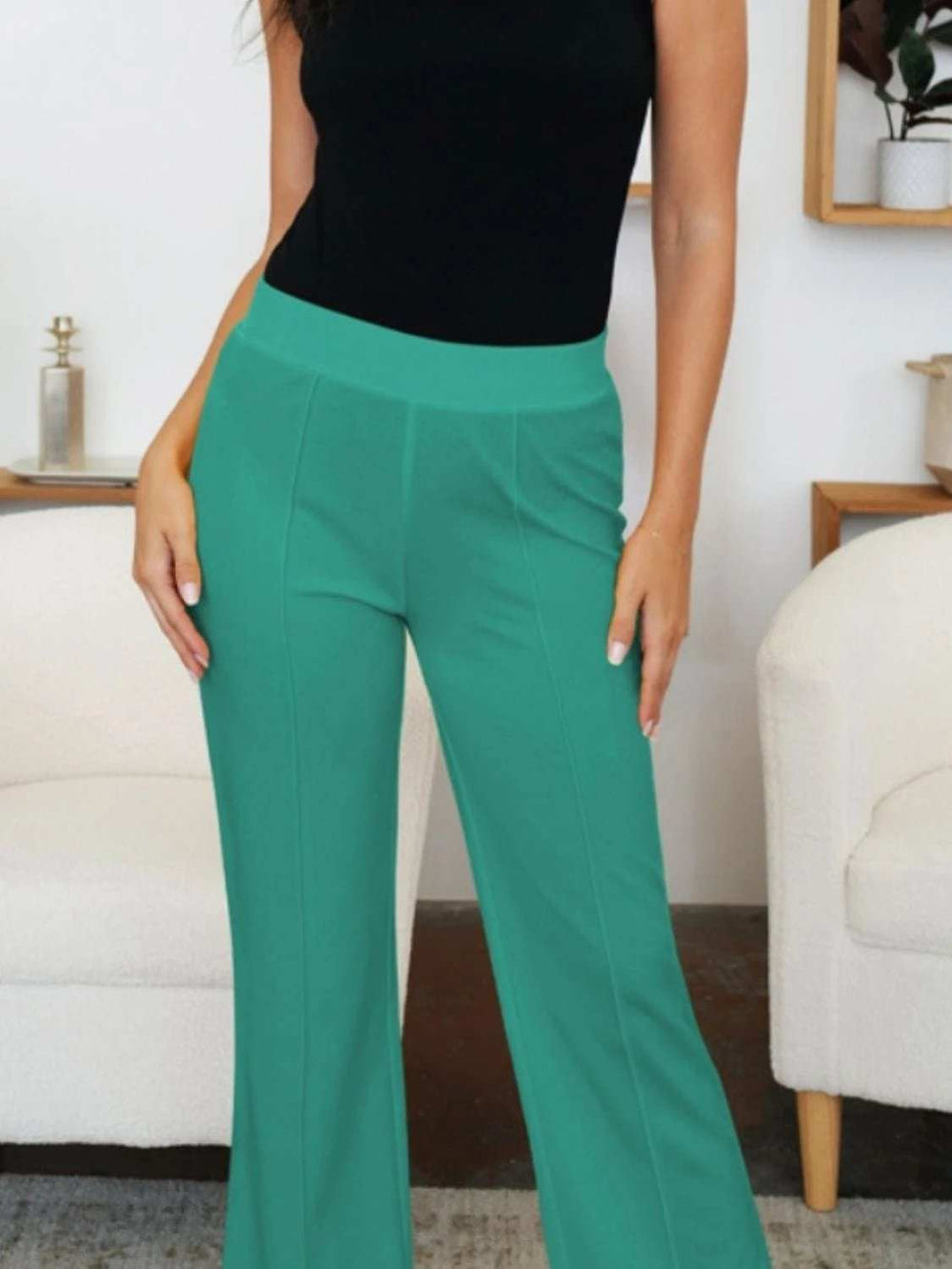 Elastic Waist Bootcut Pants - Trendsi - Flyclothing LLC