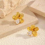 18K Gold-Plated Flower Stud Earrings - Trendsi - Flyclothing LLC