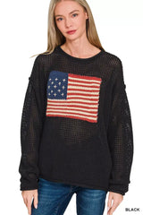 Zenana American Flag Crew Neck Sweater - Trendsi - Flyclothing LLC