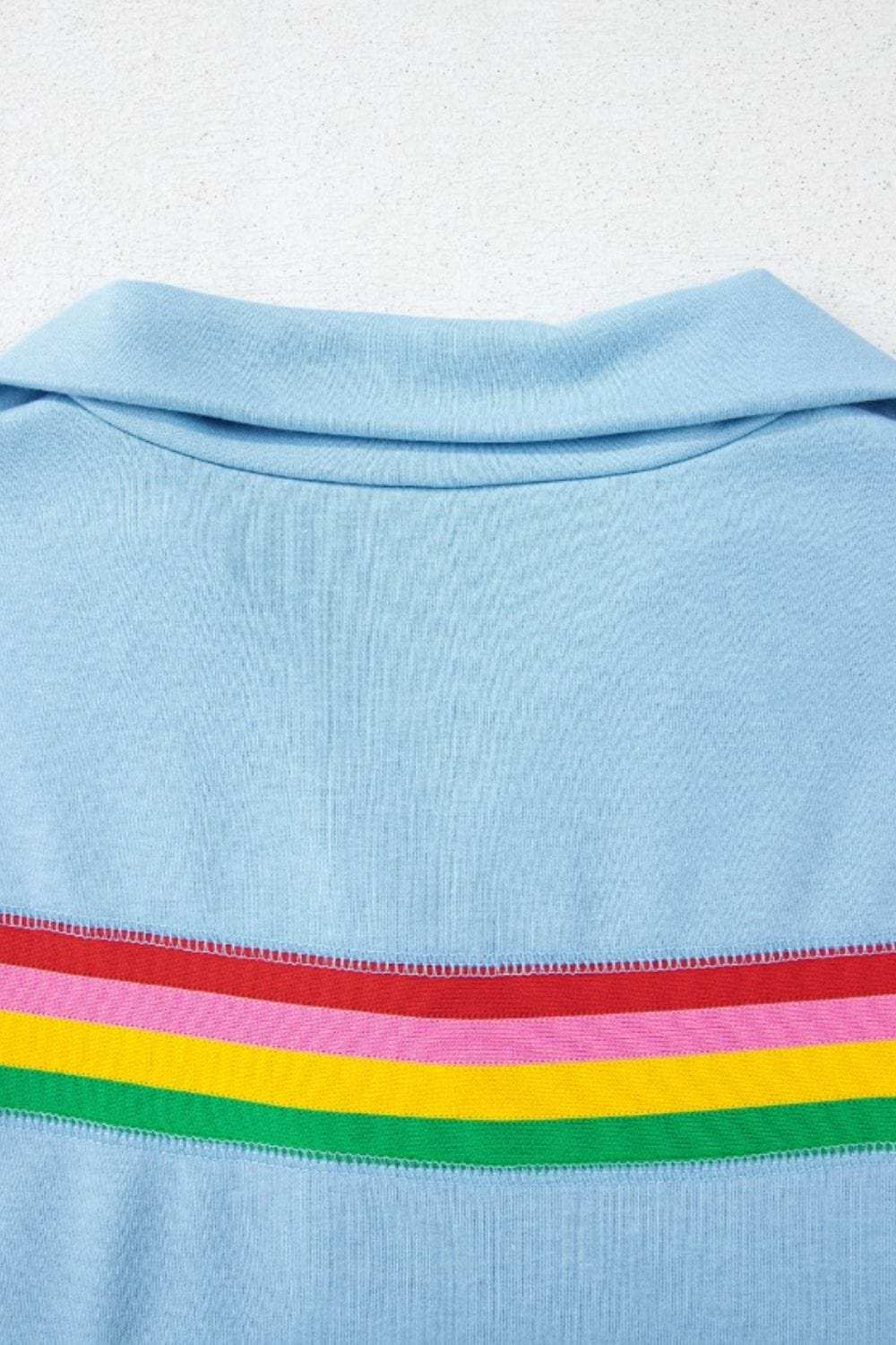 Rainbow Collared Short Sleeve Top and Shorts Set - Trendsi - Flyclothing LLC