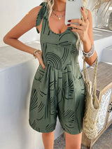 Devine Printed Tie Shoulder Overalls with Pockets - Trendsi - Flyclothing LLC