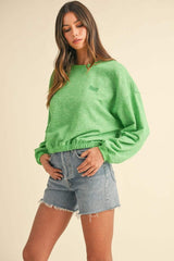 Mable Round Neck Letter Embroidery Crop Sweatshirt - Trendsi - Flyclothing LLC