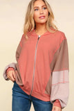 Haptics Zip Up Color Block Bomber Jacket with Side Pockets - Trendsi - Flyclothing LLC