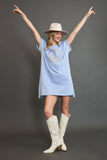 Umgee Peace Plaid Applique Short Sleeve Mini Dress - Trendsi