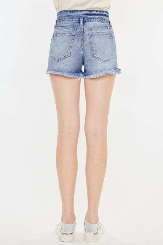 Kancan High Rise Frayed Hem Denim Shorts - Trendsi - Flyclothing LLC