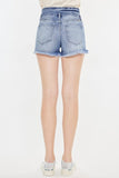 Kancan High Rise Frayed Hem Denim Shorts - Trendsi