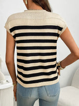 Striped Mock Neck Cap Sleeve Knit Top - Trendsi - Flyclothing LLC