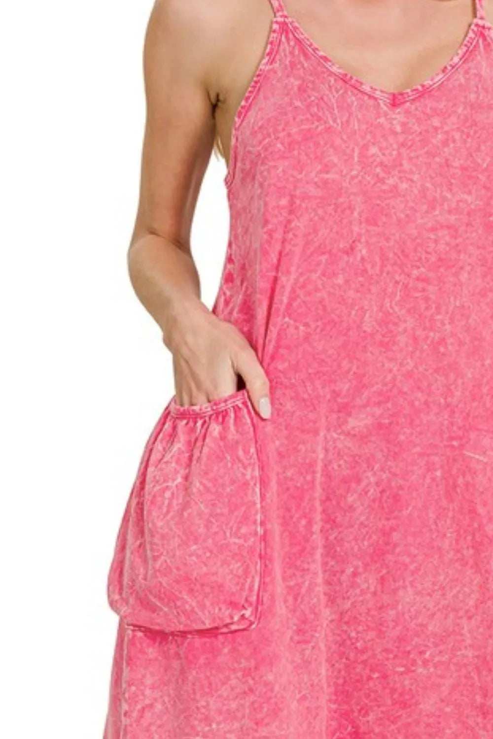 Zenana Acid Crinkle Washed Spaghetti Strap Romper - Trendsi - Flyclothing LLC