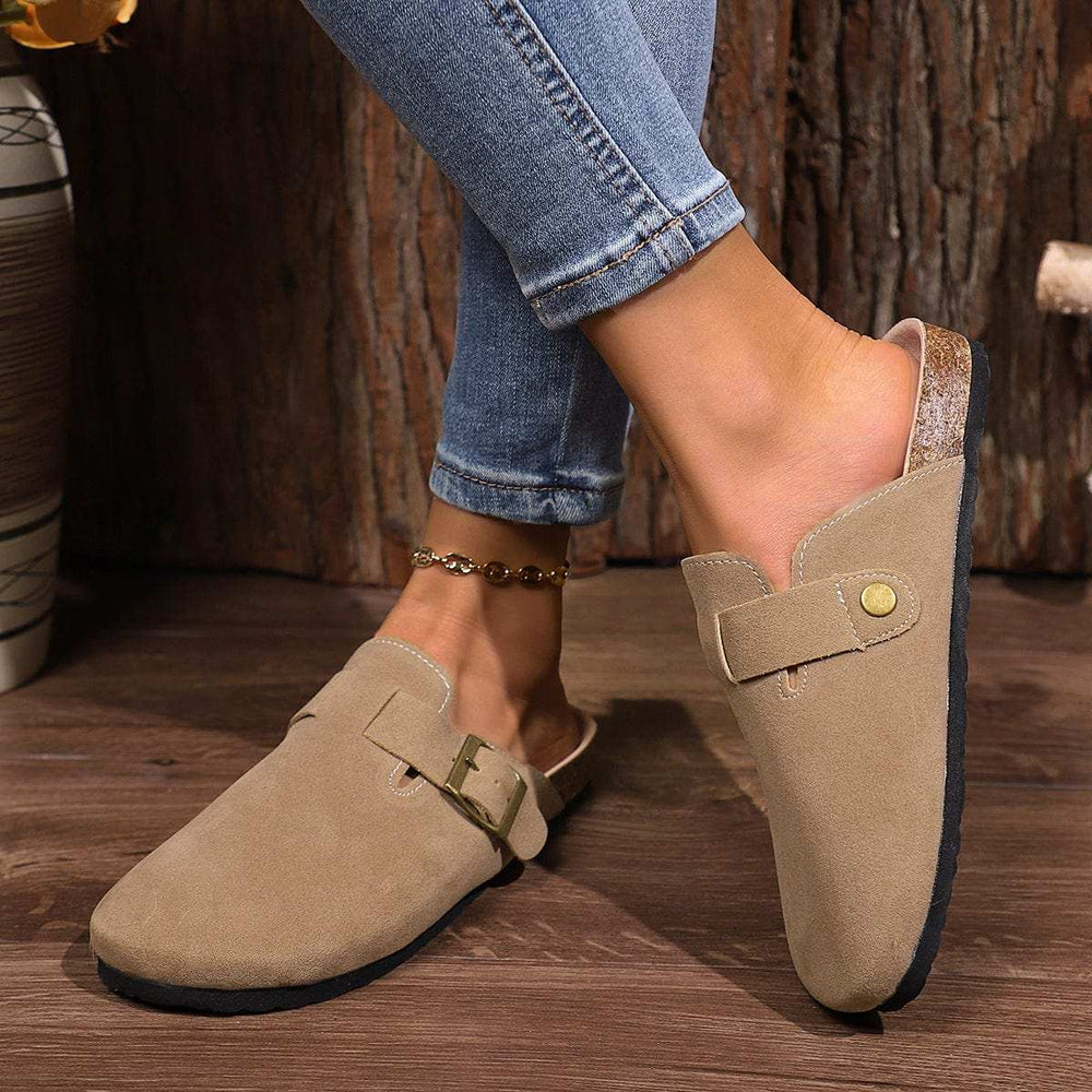 Buckle Round Toe Flats Slip-Ons - Trendsi - Flyclothing LLC