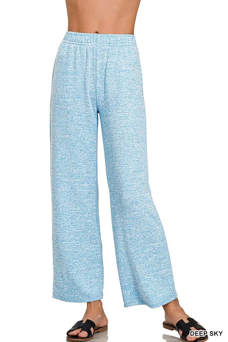 Zenana Soft Melange Hacci Elastic Waistband Lounge Pants - Trendsi - Flyclothing LLC