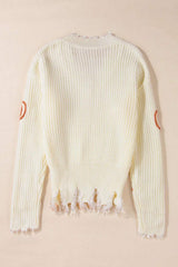 Raw Hem Pumpkin V-Neck Long Sleeve Sweater - Trendsi - Flyclothing LLC