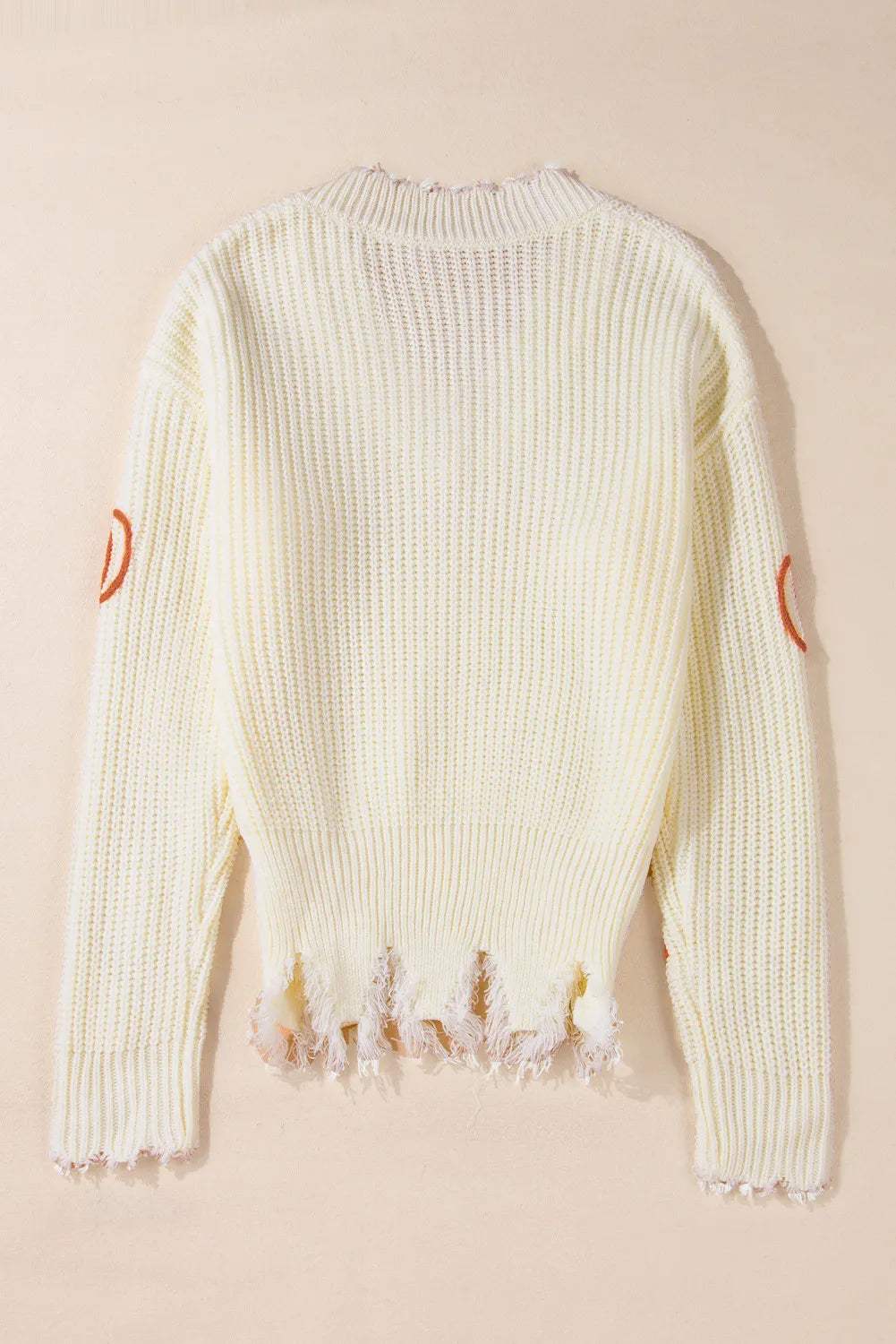 Raw Hem Pumpkin V-Neck Long Sleeve Sweater - Trendsi - Flyclothing LLC