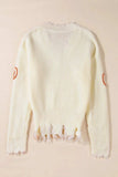 Raw Hem Pumpkin V-Neck Long Sleeve Sweater - Trendsi - Flyclothing LLC