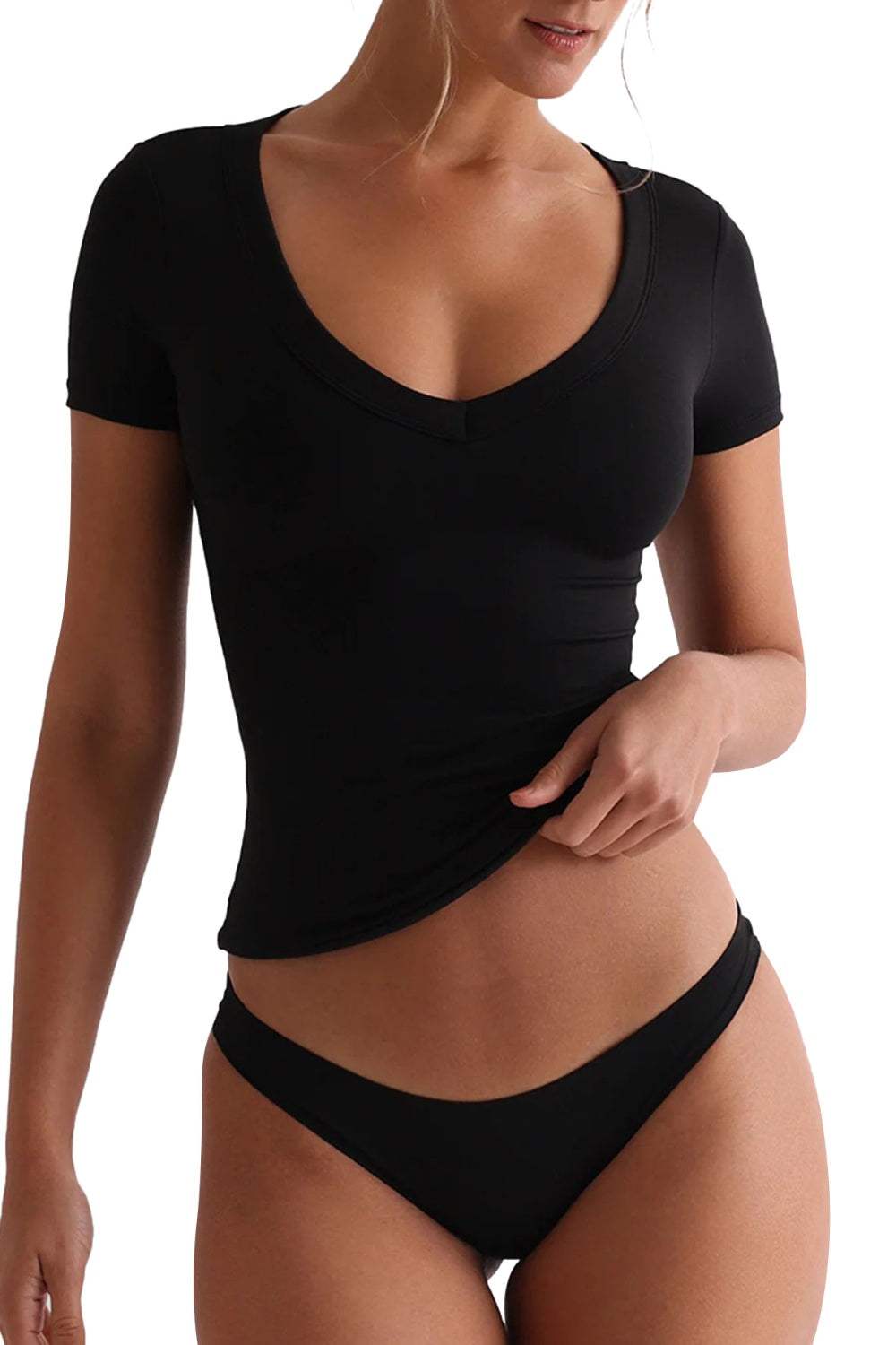 Lovelet Scoop Neck Short Sleeve T-Shirt - Trendsi - Flyclothing LLC
