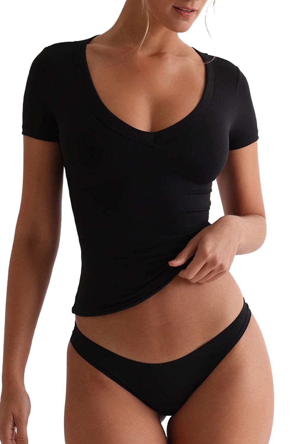 Lovelet Scoop Neck Short Sleeve T-Shirt - Trendsi - Flyclothing LLC