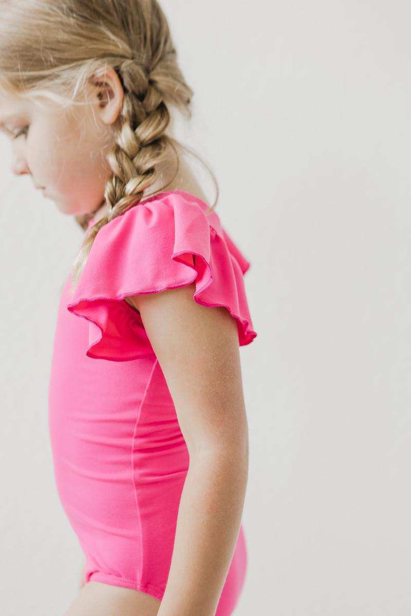 Hot Pink S/S Flutter Sleeve Leotard - Mila & Rose ® - Flyclothing LLC