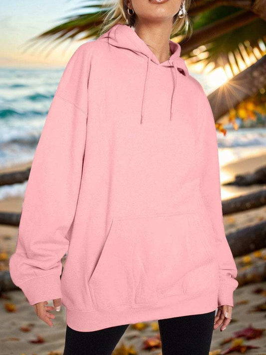 Drawstring Dropped Shoulder Hoodie - Trendsi - Flyclothing LLC